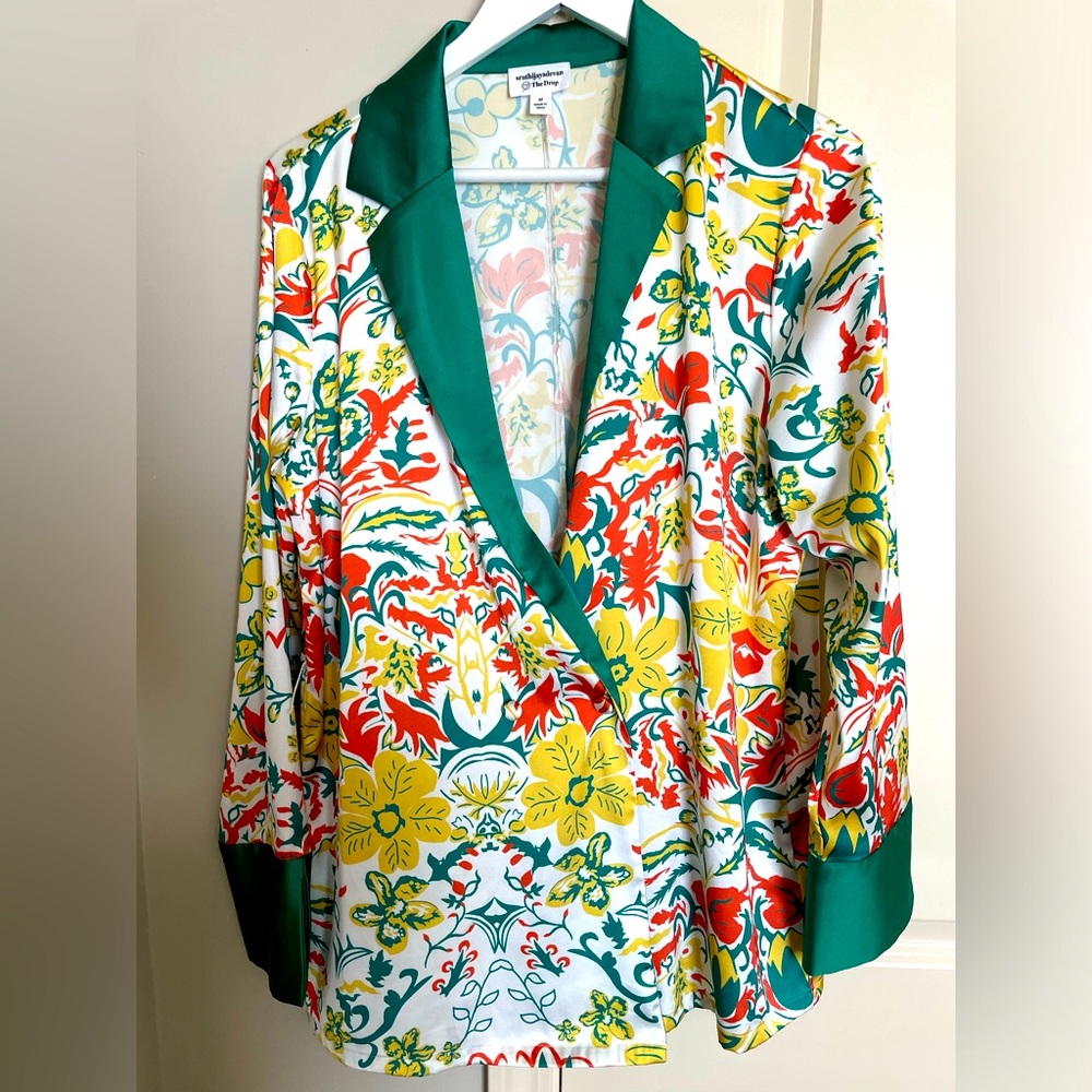 The Drop Women's Floral Printed Satin Jacket with Tie by sruthijayadevan